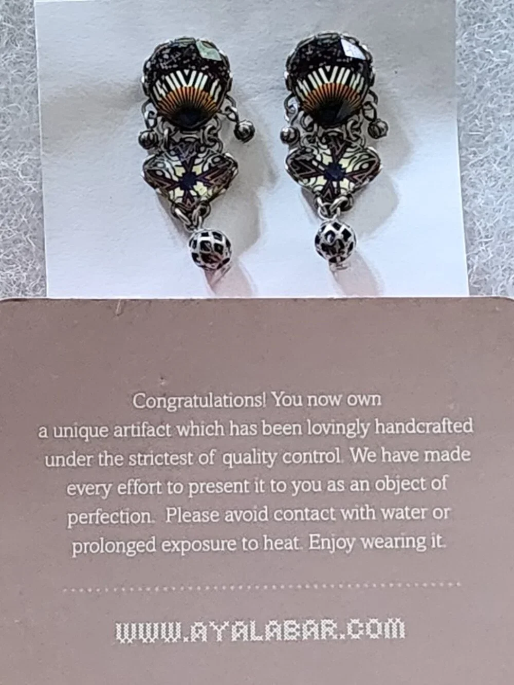 OOAK Ayala Bar Handcrafted, Fabric Inlay, Faceted Lucite & Metal Bead Earrings!! - Picture 2 of 16